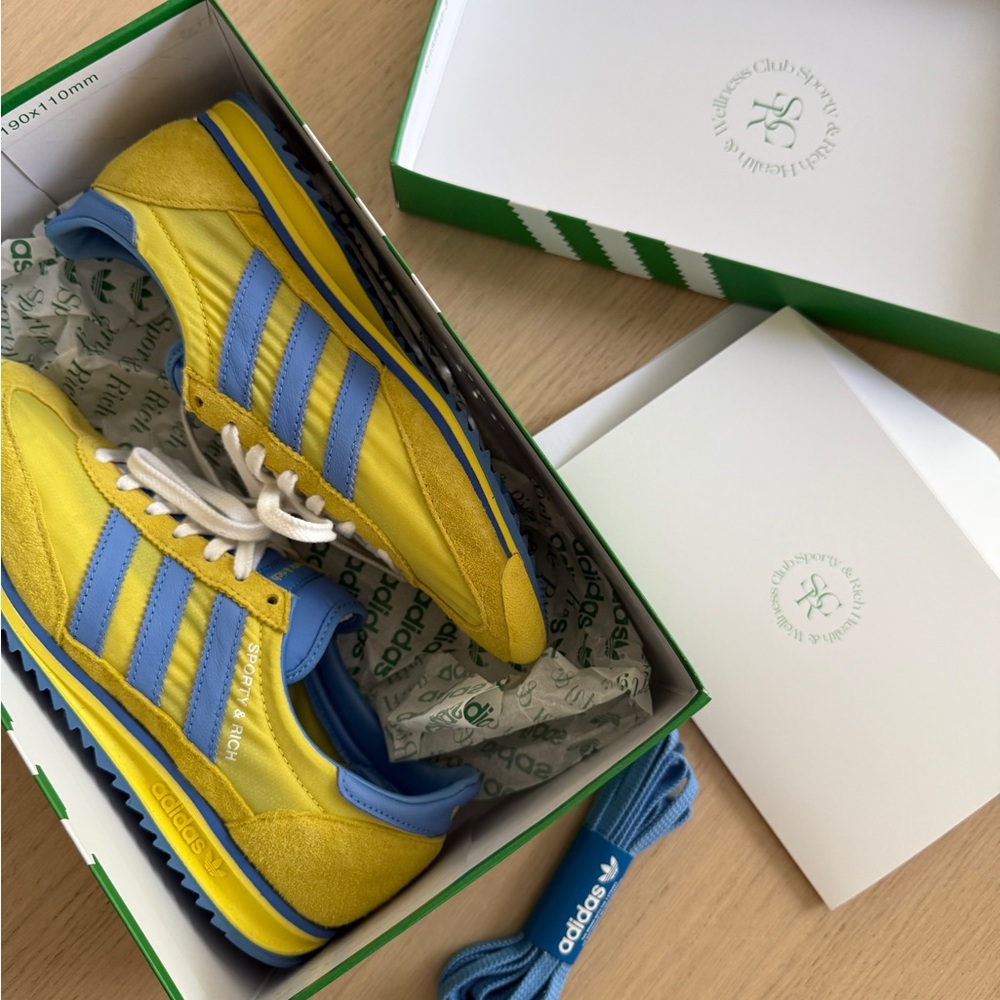 Sporty & Rich x Adidas Yellow and Blue Sneakers